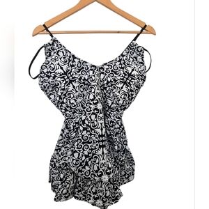NWT Sears Tropical Escape Black and White Floral Women's Swimsuit Size 14